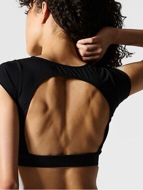 Coco on the Go/ Life Time Fitness Black Open-Back Crop Top/Long Line Sports Bra